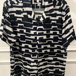 Reiss Cuban Collar Monochrome Geometric Shirt